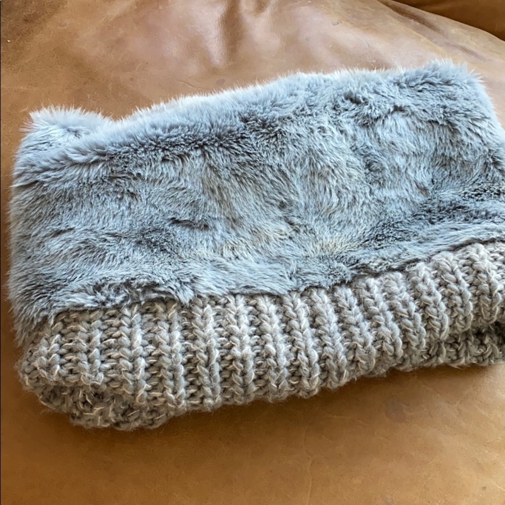 Faux fur headband wrap scarf set cable knit gray - Picture 2 of 4